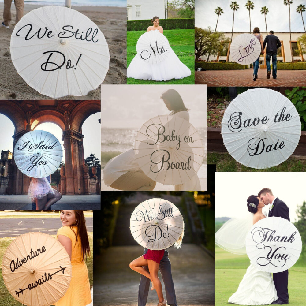 Personalized Custom Text Wedding Parasol Sign Bride Umbrella Engagement Shower Anniversary Decor Photography Photo Prop