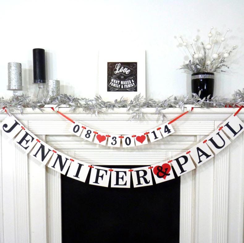 Wedding Garland/Custom Names Banner Plus Date Couples Shower Photo Prop Engagement Party Rustic