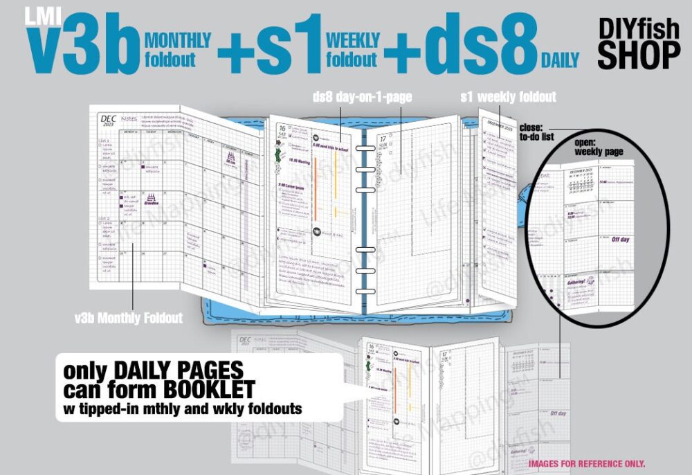 V3B Monthly Foldout+S1 Weekly Foldouts+Ds8 Daily Pages/Life Mapping Components - Filofax Inserts Tn Printables Binder Planner Midori