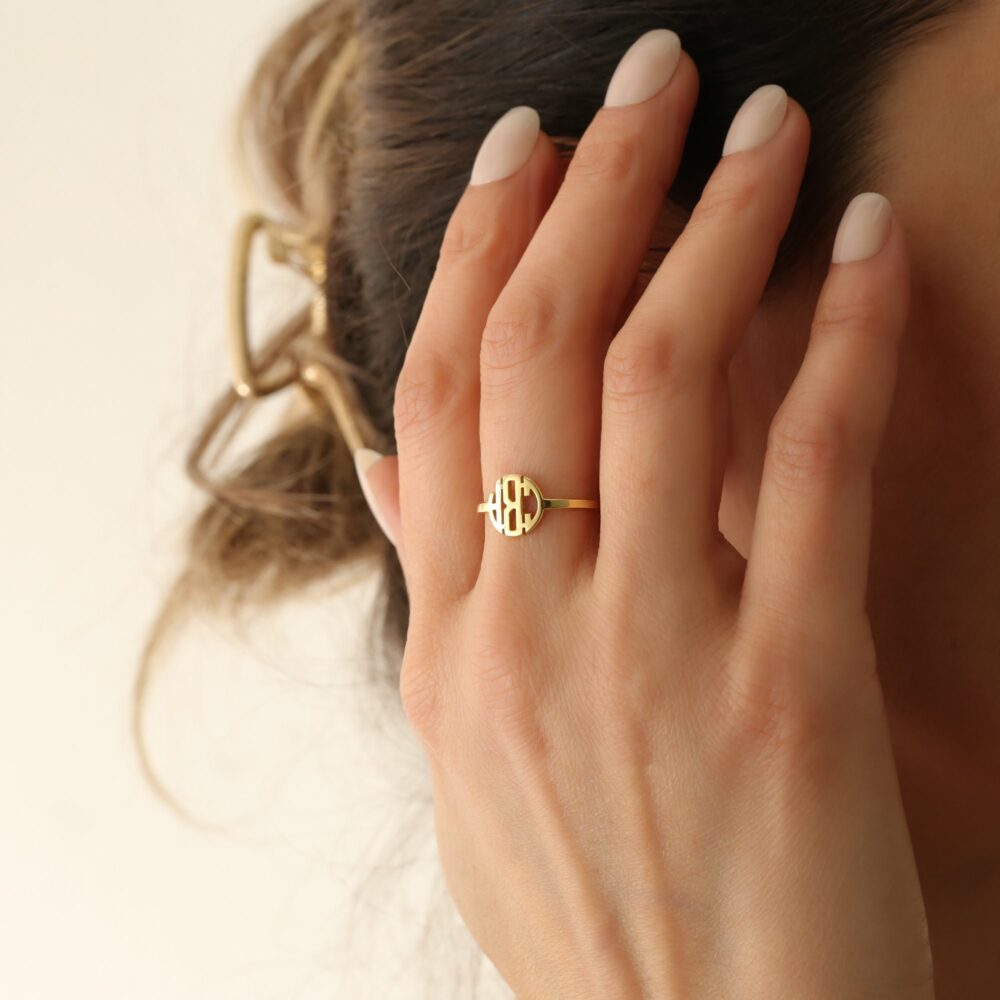 sterling Silver Monogram Initial Ring, Circle Ring, Personalized Dainty Custom Letter Ring | Silver, Gold, Rose Jx119