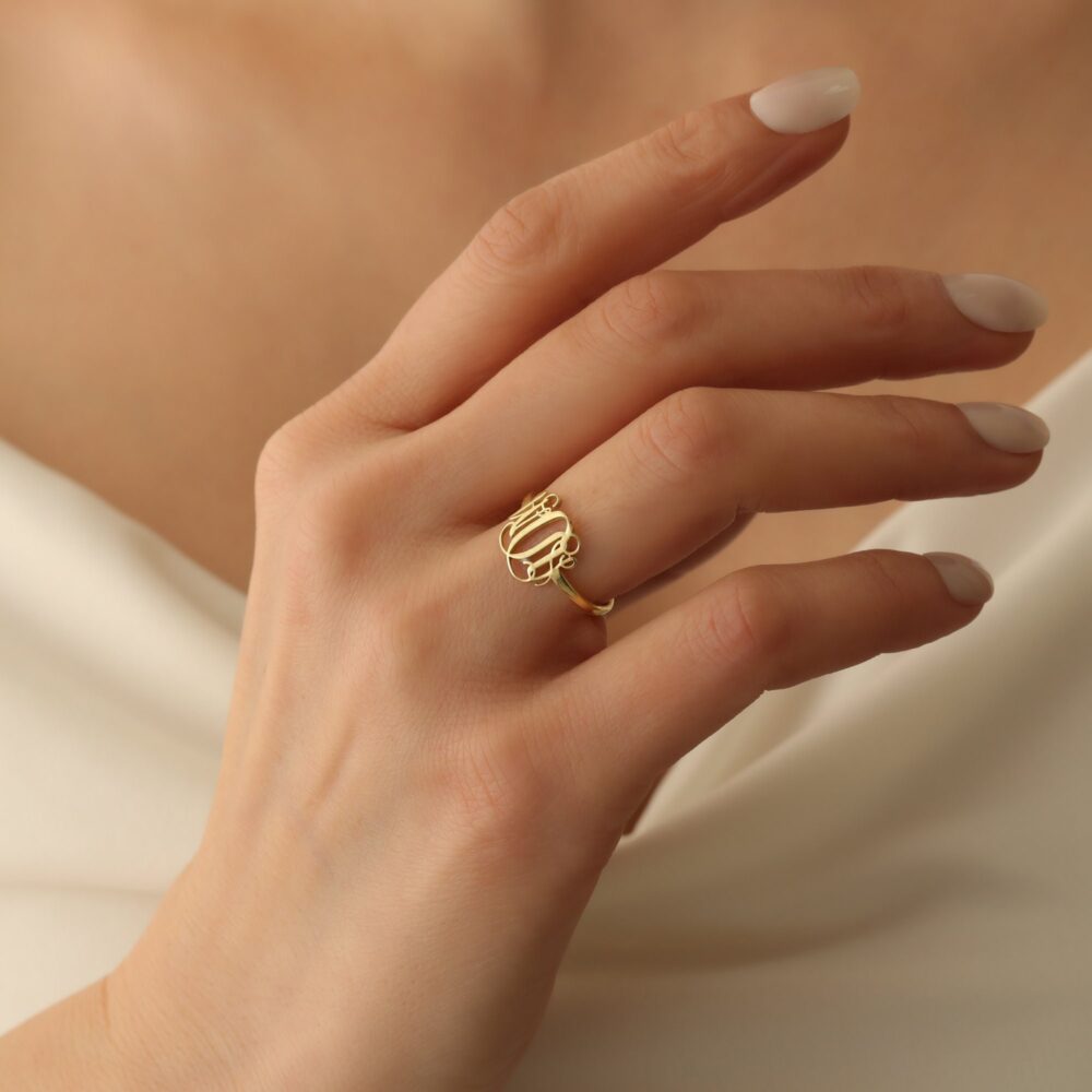 sterling Silver Monogram Initial Ring, Custom Letter Personalized Dainty Ring | Silver, Gold, Rose Jx121
