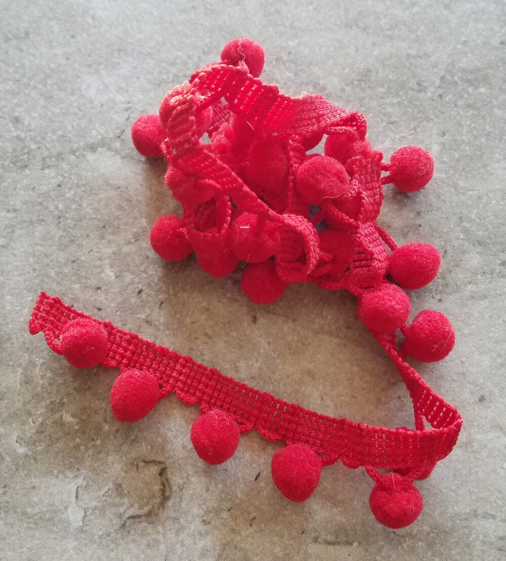 Red Pom Lace Trim Ribbon 29"