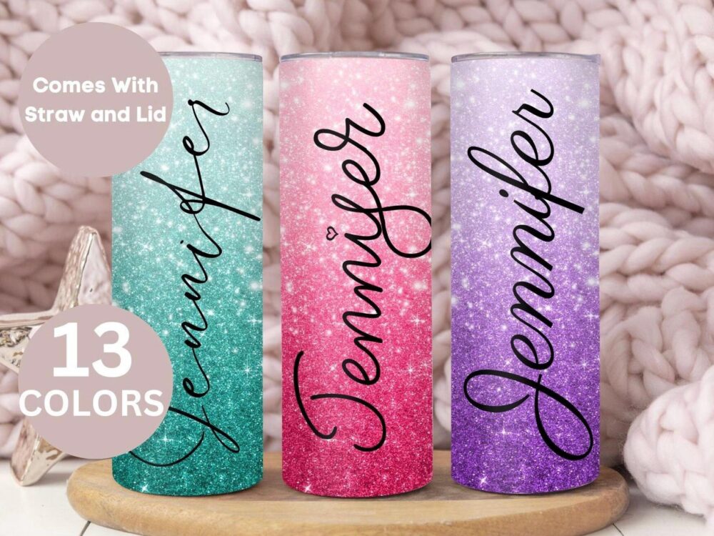 Custom Glitter Tumbler Cup With Lid & Straw, Personalized Name Tumbler, Cute To Go Birthday Gift For Her