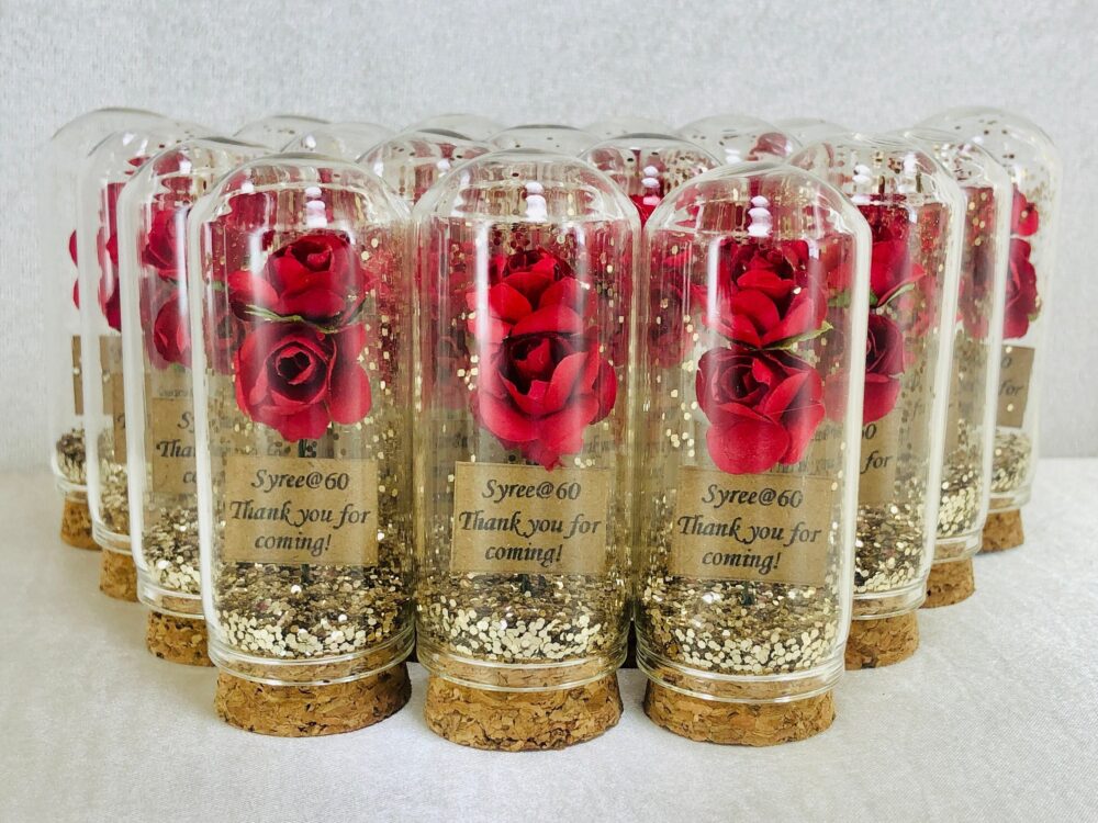 Wonderful Customizable Rose in Glass Gold Glitter Wedding Guest Gifts, Wholesale Baby Birthday Baptism Party Favors, Guest Thank You Souvenirs