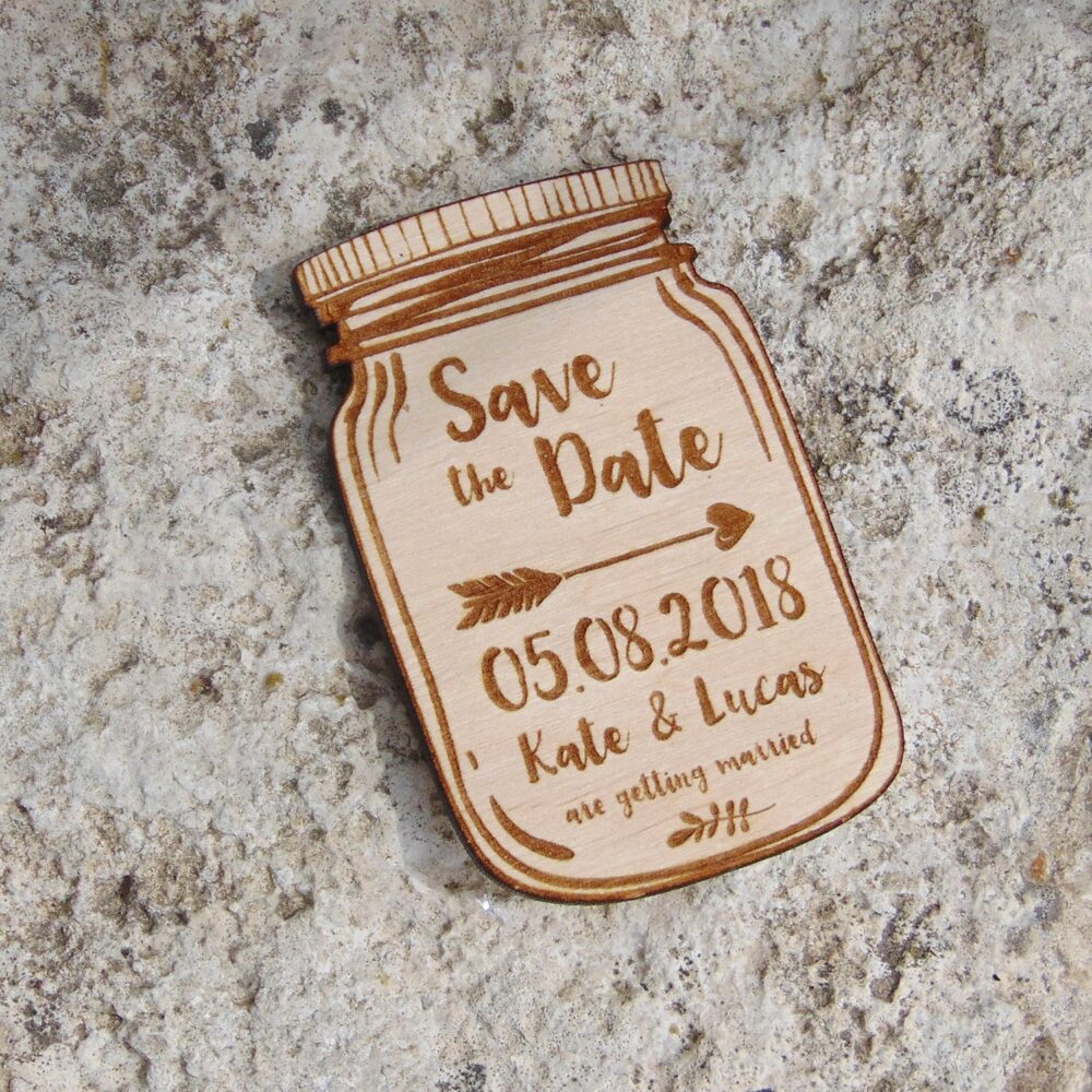 Mason Jar Wooden Wedding Save The Date Magnets, Rustic Barn Wood Magnet, Wedding Gifts