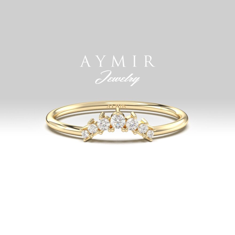 Curved Diamond Wedding Ring, Solid Gold Band Rose Gold, 14K Graduation Gifts, Gift For Her