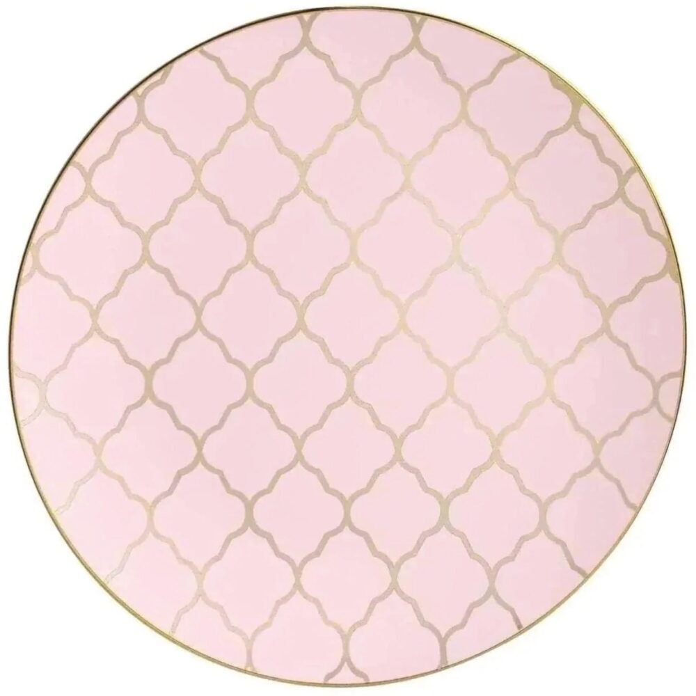 Pale Pink & Gold Lattice Reusable Plastic Dinner Plates 10Ct | Party Decor Princess Birthday Bridal Shower Girl Baby