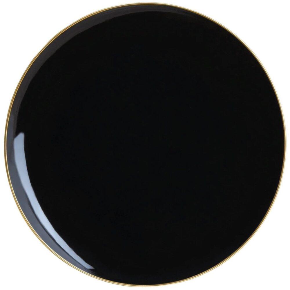 Black With Gold Rim Plastic Dinner Plates 10Ct | Party Decor Graduation New Year's Eve 1920S Birthday