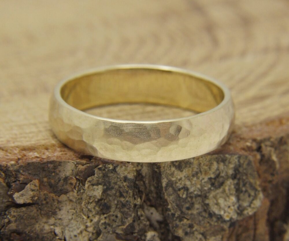 5mm, Solid 10K Yellow Goldhammered Matte Brushed Wedding Band, 1.5mmthick Half Rounded Solid Gold Hammered Bands, Yellow