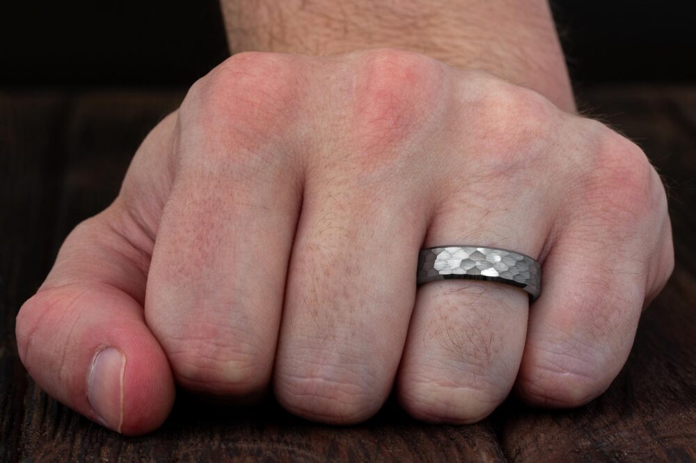 Men's Silver Wedding Ring, Mens Band, Engagement Husband Anniversary Hammered Ring