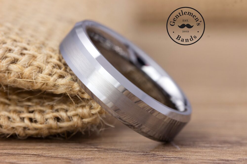 Men's Silver Wedding Ring, Brushed & Polished Mens Band, Engagement Anniversary Ring