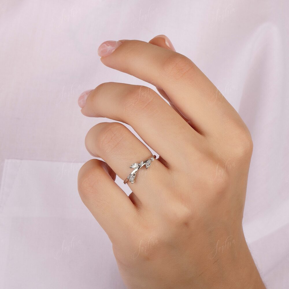 Art Deco Women Wedding Band, Leaves Band Sterling Silver, Unique Antique Minimalist Dainty Elegant Leaf