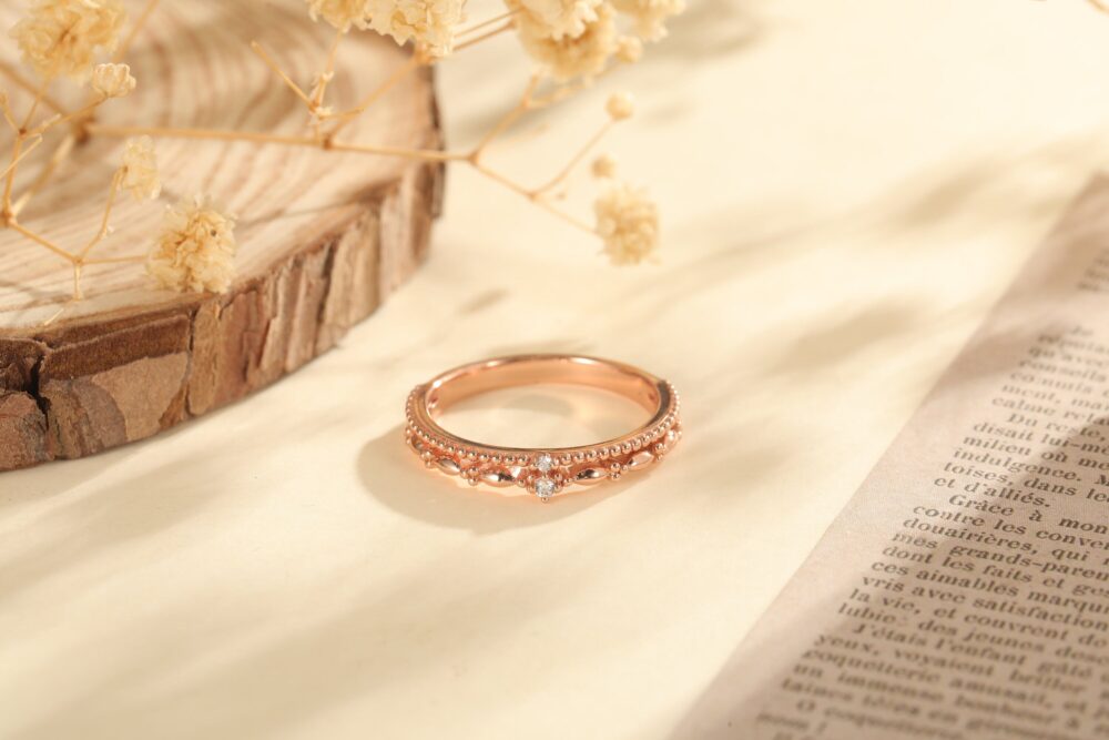 Moissanite Wedding Band Rose/White Gold Dainty Women Stacking Ring Promise Sterling Silver Eternity