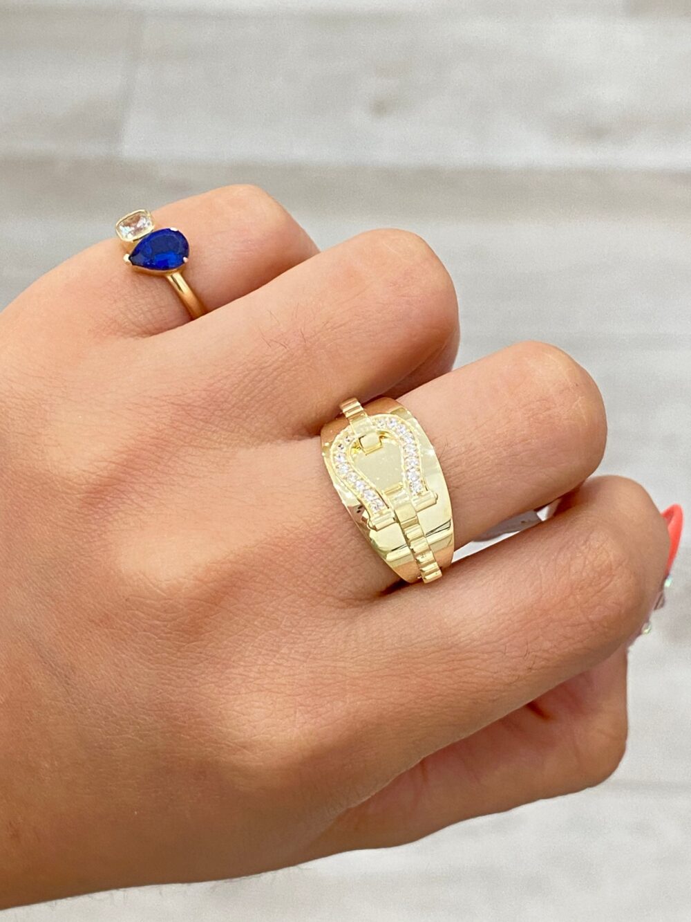 14K Cz Horseshoe Ring