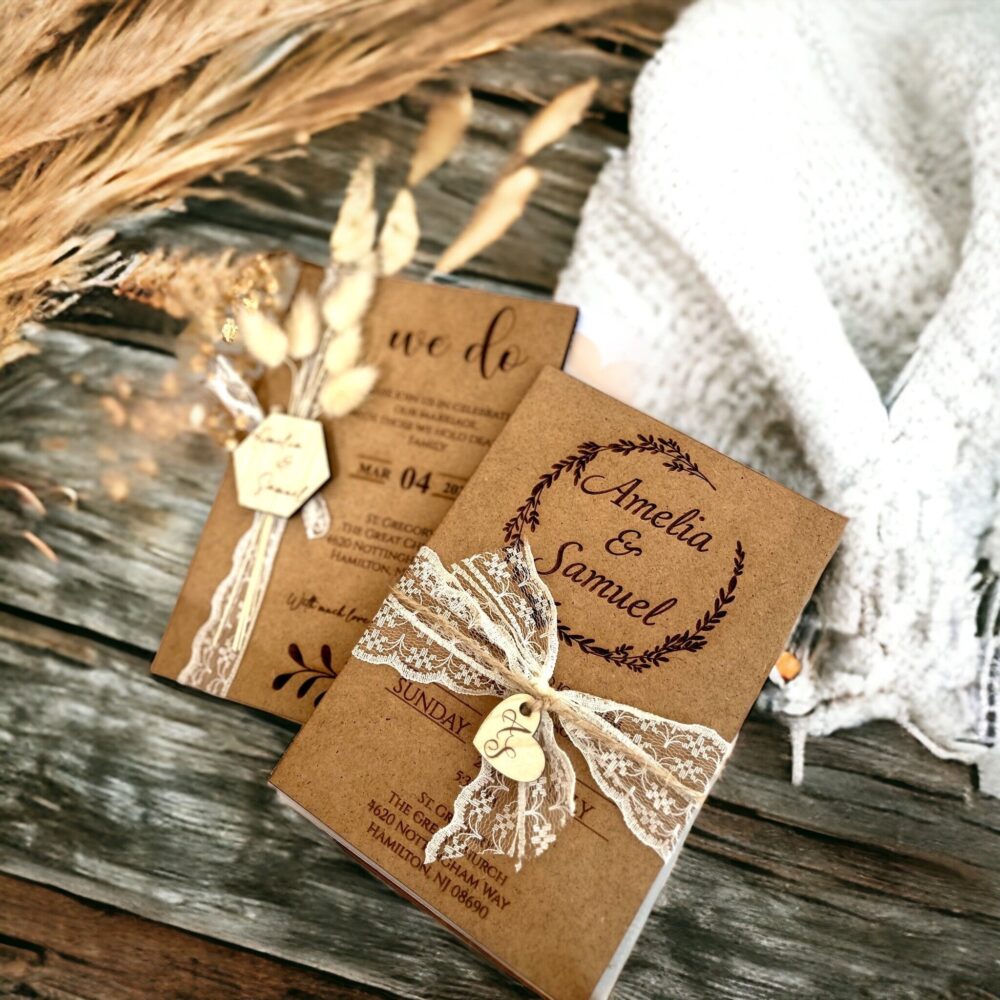 Luxury Rustic Wooden Wedding Invitation, Boho Custom Boheme Invite, Save The Date Card, Couple Card