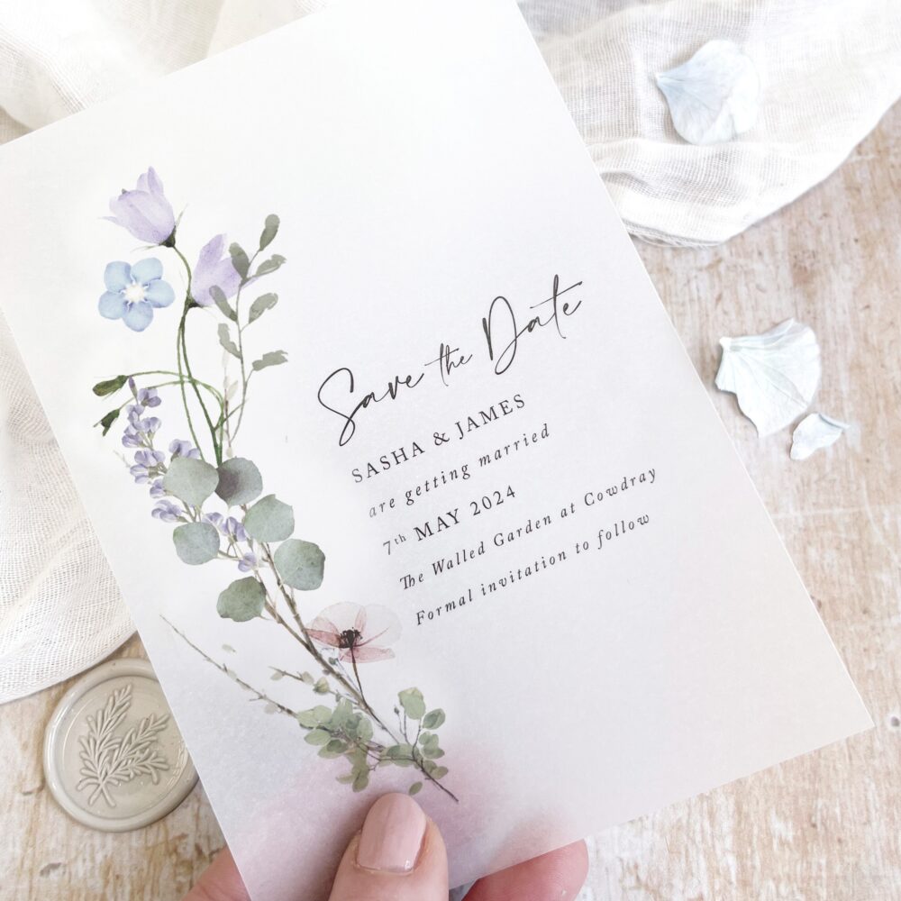 Vellum Periwinkle A6 Save The Date Cards | Wedding Dates Rustic Simple Elegant Wedding