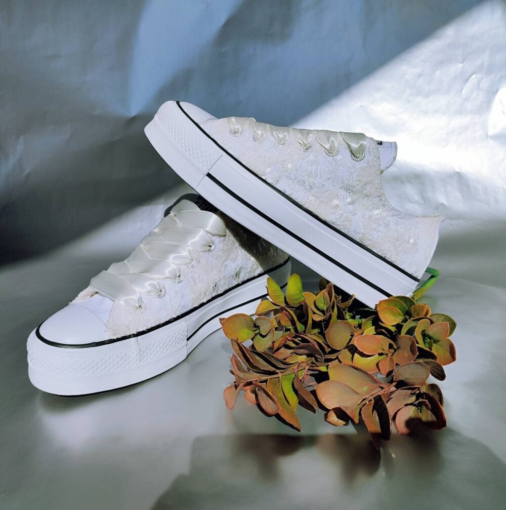 Platform Converse. Wedding Decorated Shoes Converse.bridal Sneakers