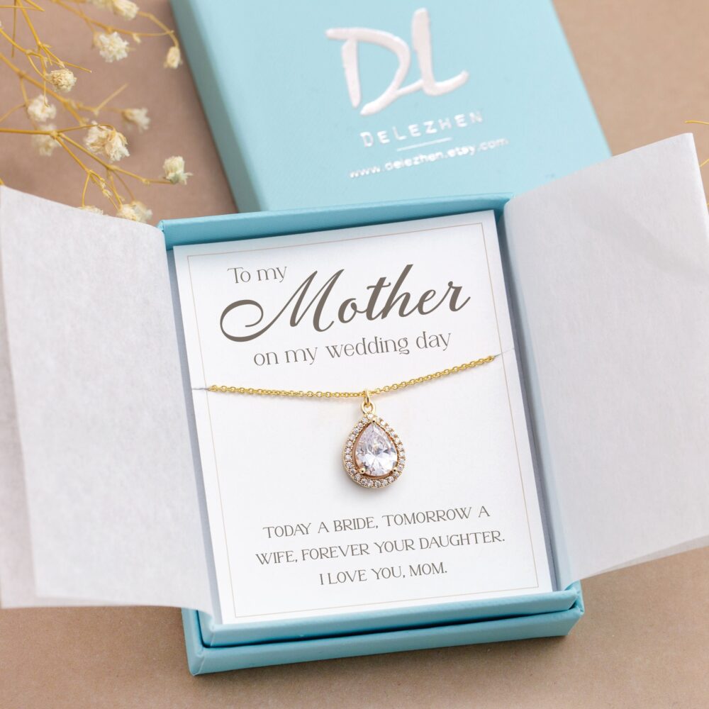 Gift For Mom On Wedding Day, Cz Pendant Necklace, Mother Of The Bride From Daughter, Today A Tomorrow Wife, Thank You