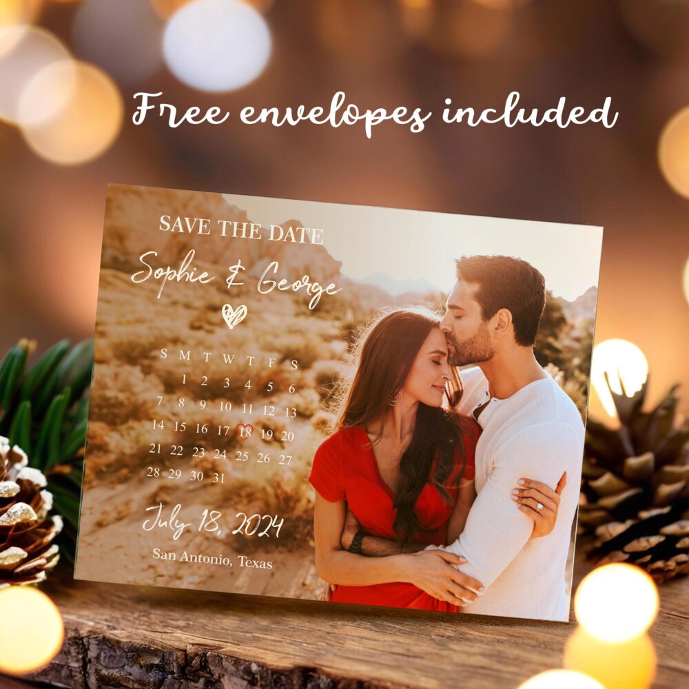 Save The Date Calendar Photo Magnet Personalized Date Magnet + Free Envelope, Wedding Invitation