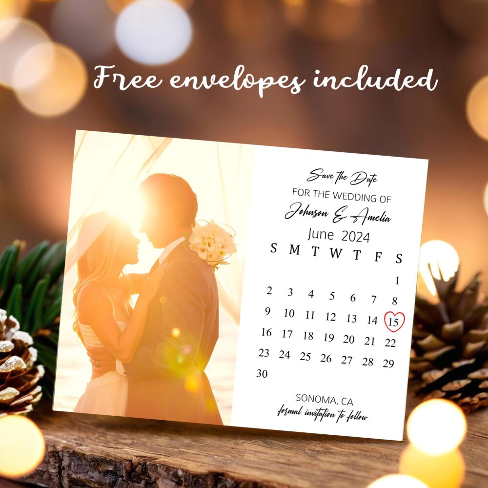 Personalized Save The Date Calendar + Free Envelope Rustic Our Dates Gift Wedding Invitation Photo Magnet Custom Fridge