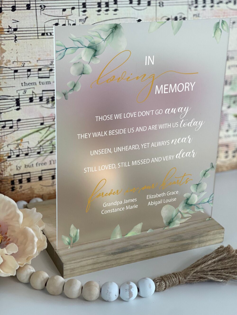 This Candle Burns in Loving Memory, Wedding Memorial Sign, Frosted Clear