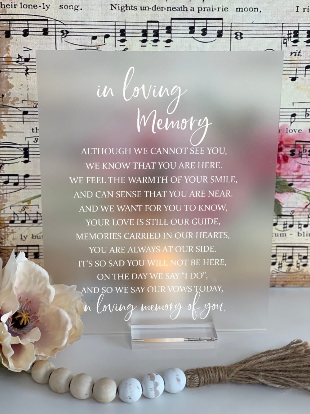 This Candle Burns in Loving Memory, Wedding Memorial Sign, Frosted Clear
