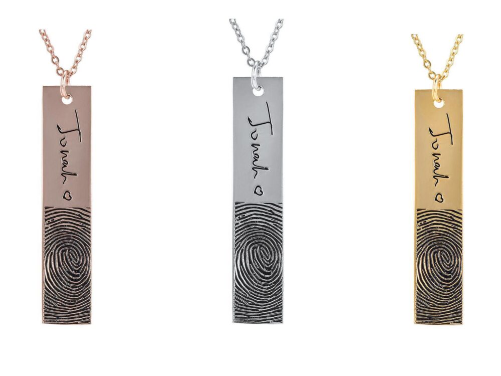 Custom Fingerprint Necklace | Personalized Engraved Bar Bracelet Handwriting Keepsake Memorial Gift For Mom Grandma