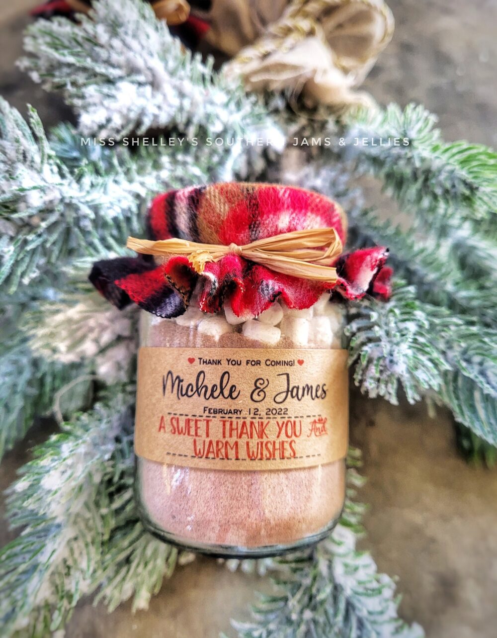 Winter Wedding Hot Chocolate Favors, 45 | 4Oz Jars Personalized Cocoa Favor Jars, Rustic Bridal Shower Favors, Edible