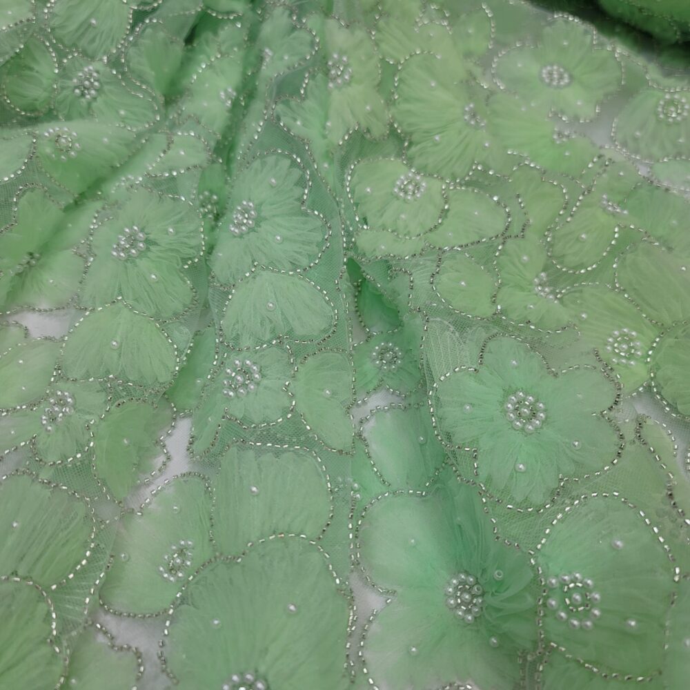 Fabric Sold By The Yard Beaded Lace Embroidery 3D Floral Lavender Coral Appel Green Bridal Evening Dress Quinceañera Prom Choose Color