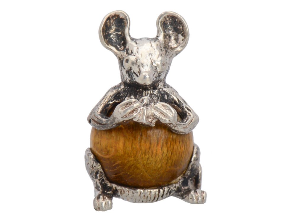 Antique Lucky Touch Wood Mouse & Cheese Sterling Silver Charm Pendant Animal Vintage Good Luck | 22177
