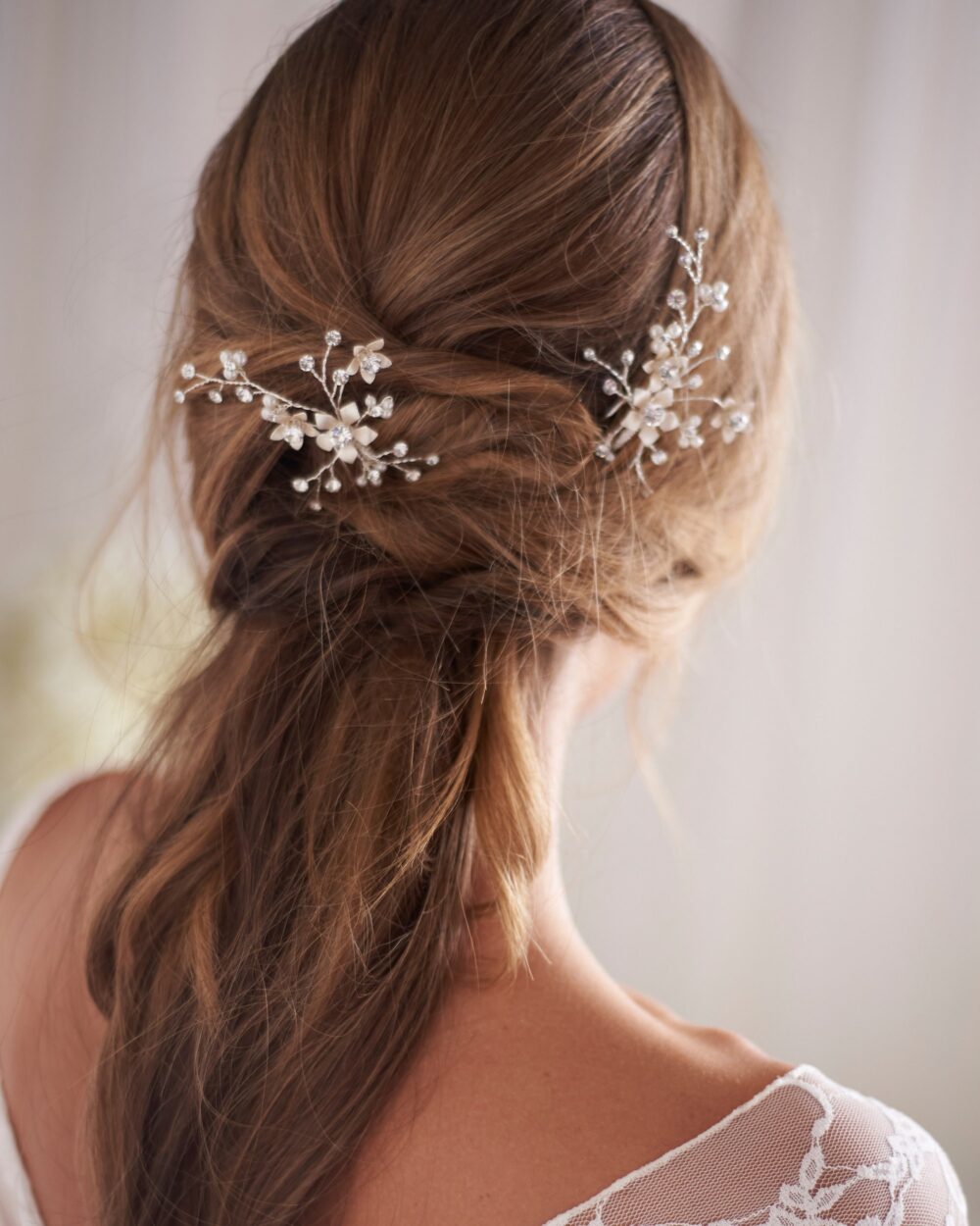 Set Of 2 Floral Wedding Hair Pins, Bridal & Pearl Pin, Silver Pins ~2846