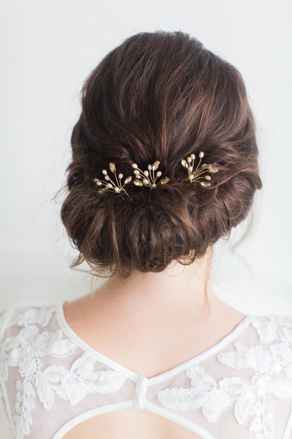 Freshwater Pearl Wedding Hair Pins, Set Of Three, Spray With Crystals Bridal Pins For Bride