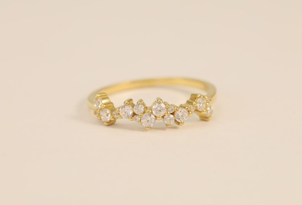 Cluster Diamond Wedding Band, Unique Ring, Stackable Minimalist Ring Gift For Her