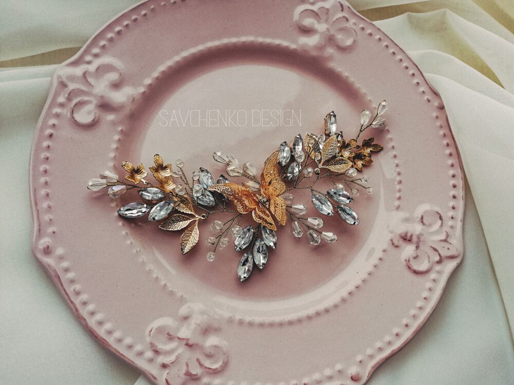 Gold Butterfly Hair Comb Fall Wedding Headpiece Boho Bridal Metal Christmas