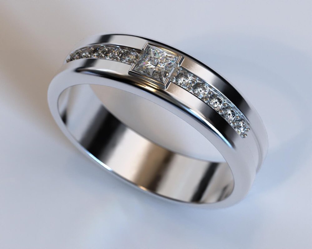 Mens White Gold Wedding Band/Unique Diamond Ring Custom For Men Handcrafted
