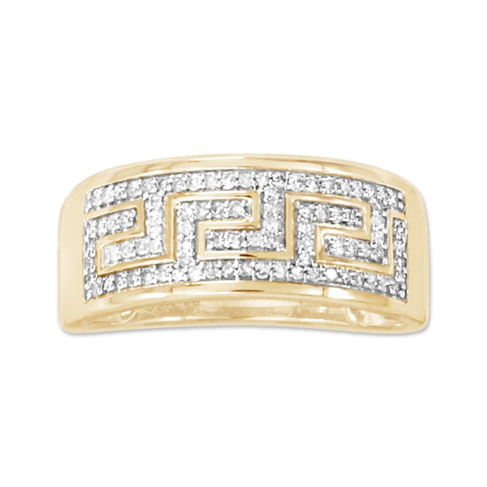 Archman® Natural Diamond Men's Band, 0.33Cttw Round Cut 925 Silver, 10K & 14K Gold, A Greek Key Design Runs Across Band
