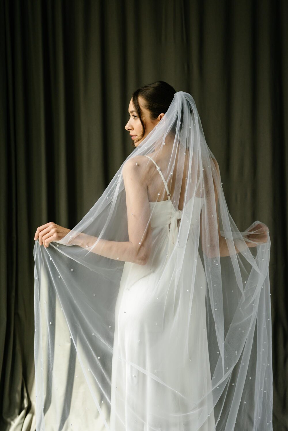 Bridal Veil, Pearl Wedding Veil With Pearls, Veils, Bridal White Pearl Fingertips Veil