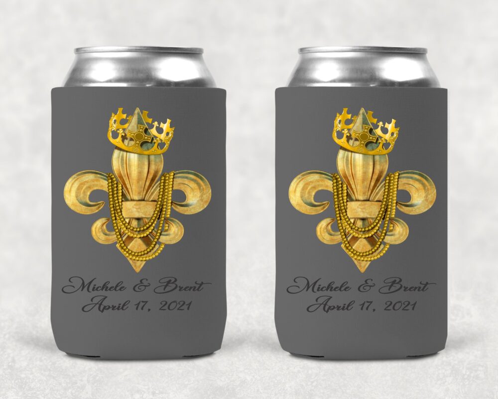 King Fleur De Lis Can Coolers Custom Wedding Favors Koozies Personalized Birthday Names Date Gifts Mementos Personalize Keepsake