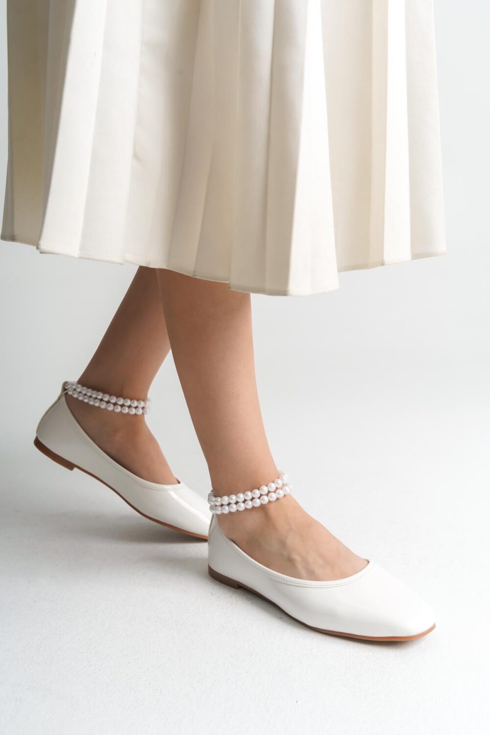 Bridal Flats, Shoes, Wedding Ballet Ankle Strap Heels, Women's White Low Evening Shoes