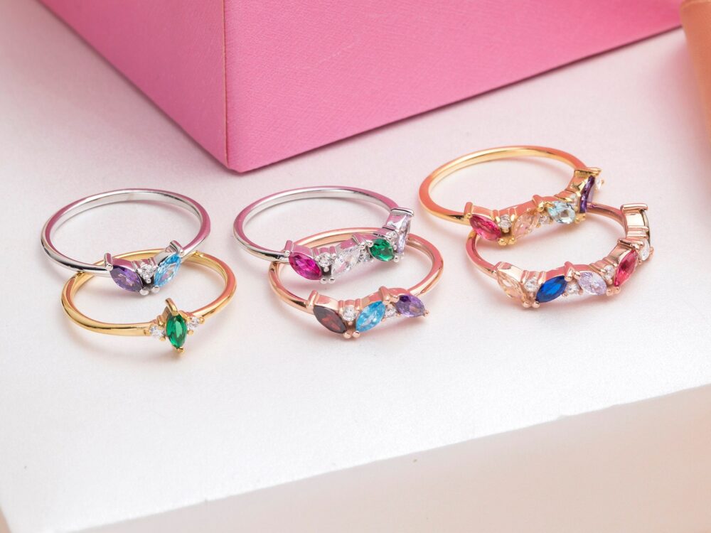 14K Gold Marquise Birthstone Rings, Personalized Gift For Mom, 10K Ring, Silver Best Gifts Mother's Day
