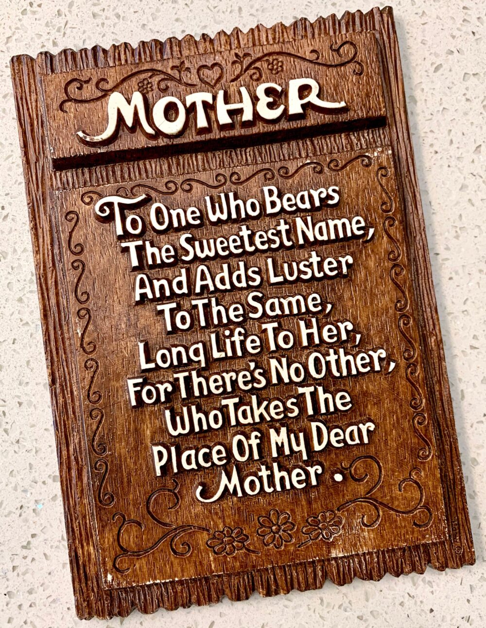 Vintage "Mother" Plaque Wall Hanging | Molded Plastic Rustic Faux Wood Mother Poem Gift For Mom Retro Charm Decor