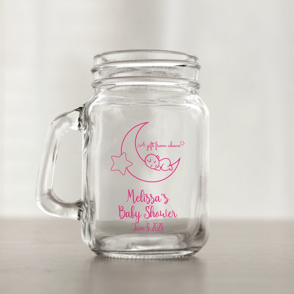 24 Pcs - Personalized Mini Mason Jar-Gift From Above-Unique Mug-Baby Shower Favor- Gift Ideas-Mini Jar With Handle-Dgn177