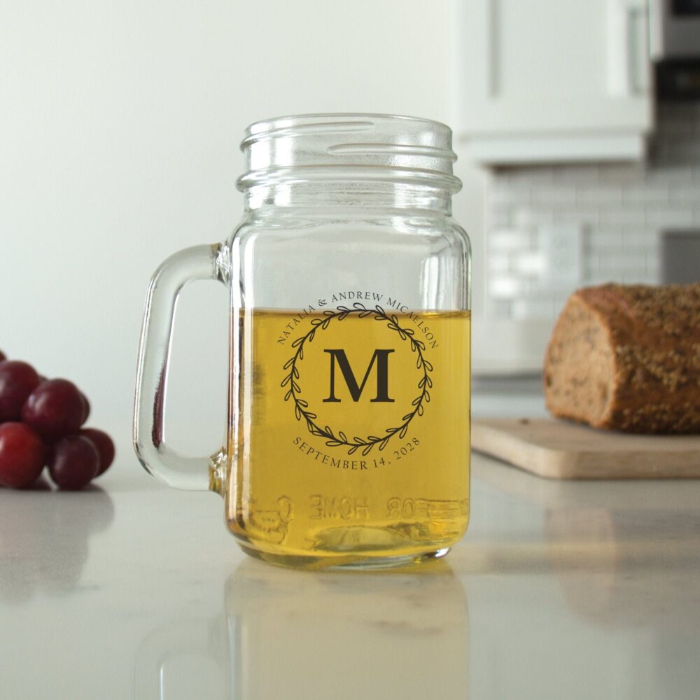 36Pcs - Personalized Mason Jar Monogram Initial Wedding Favor Unique Mug Favors-Gift Ideas-Mason With Handle-Dgn219
