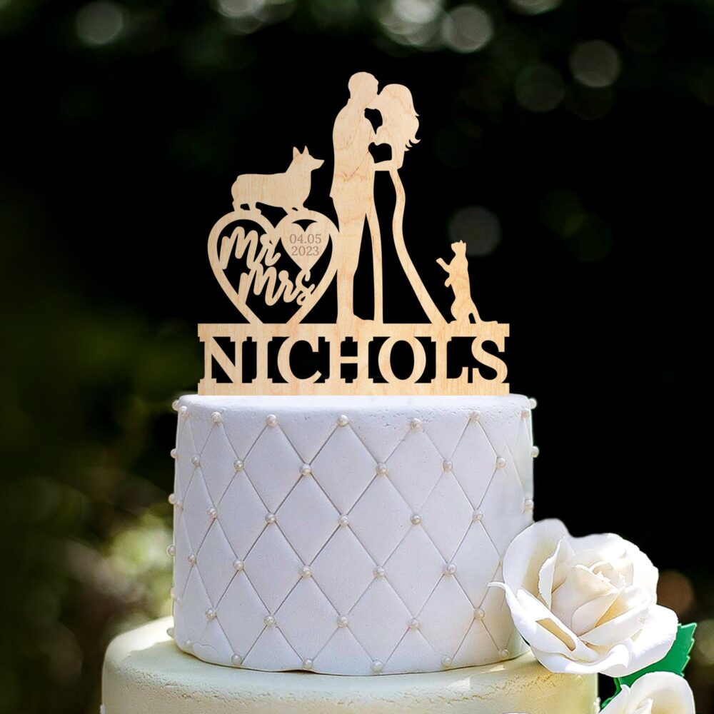 Custom Corgi Wedding Cake Topper With Cat, Personalized Dog Topper, Wedding Dog, Funny Cat, 0458