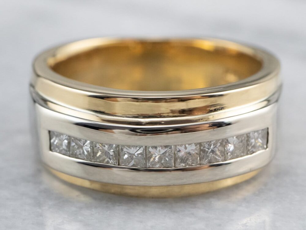 Heavy Men's Gold Diamond Band, Channel Set Ring, Statement Wedding Band 1L1Hh3xj