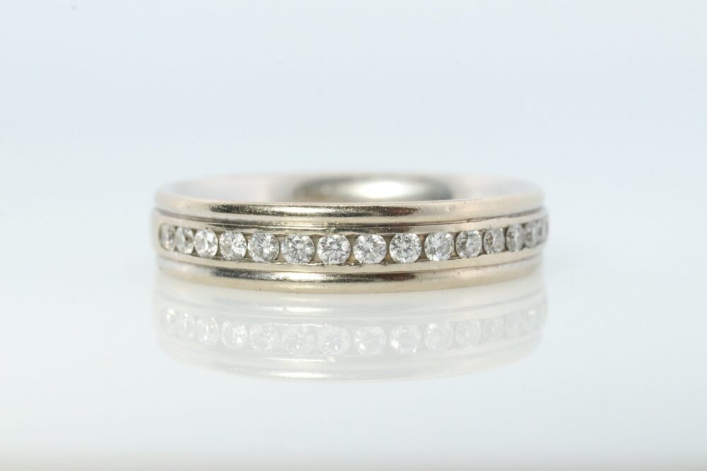 14K Diamond Band. Mens Or Womens Unisex Comfort Fit Band With Channel Set 0.38Ctw Diamonds. Channel Diamond Eternity Ring