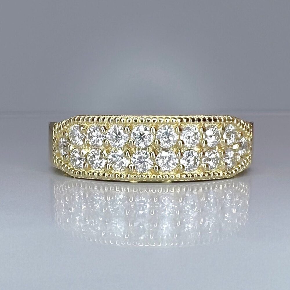 Mens Wedding Band 14K Solid Gold, Two Row Mens Moissanite Band, Engagement Diamond Ring Thick Half Eternity #7927