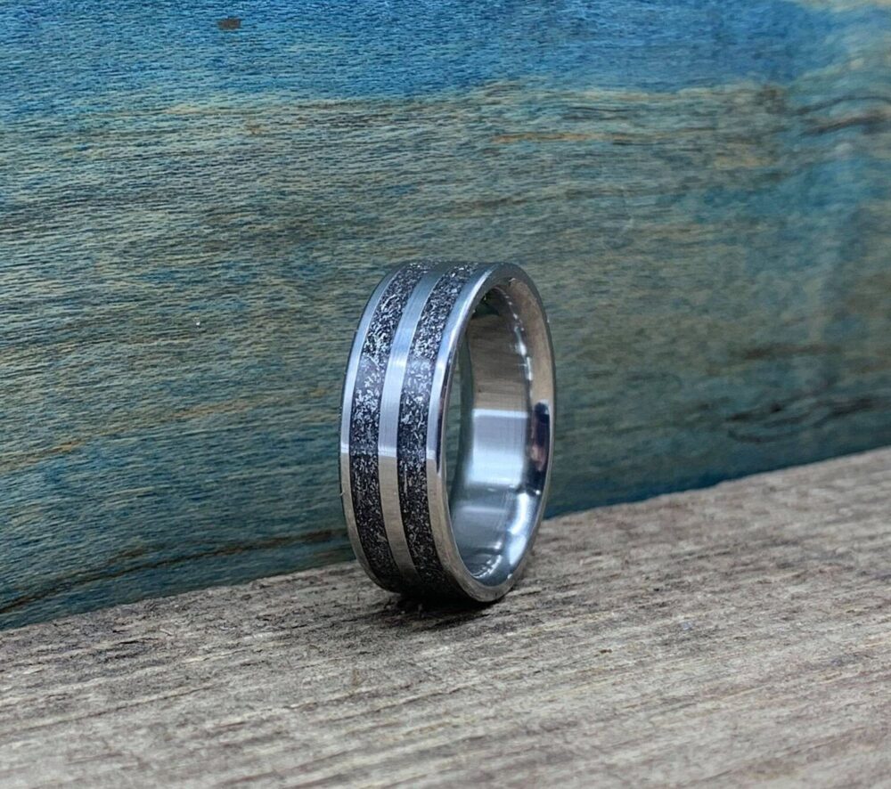 Meteorite Ring For Him - Mens Wedding Band Custom Made Titanium And