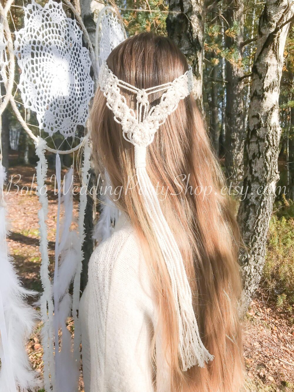 Macrame Veil, Wedding Boho Hairpiece, Bohemian Bridal Shower Accessory, Headband, Veil