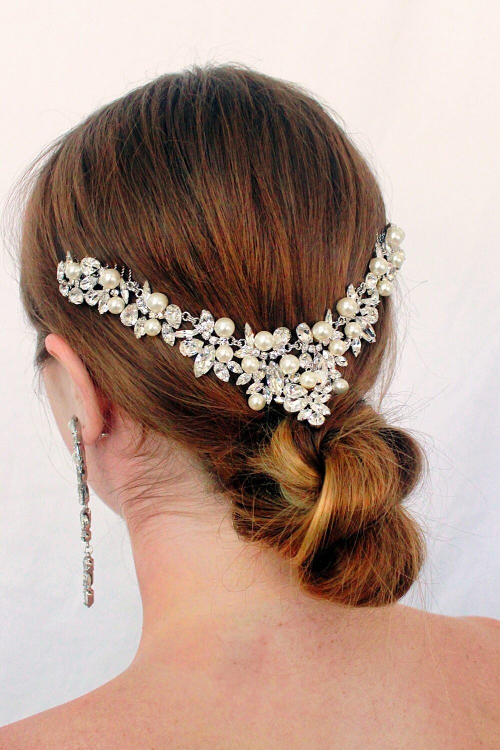 Pearl Headpiece Wedding Hair Accessories Crystal Halo Crown Boho Headband Rhinestone Comb Art Deco Vine Statement Tiara, Nixon